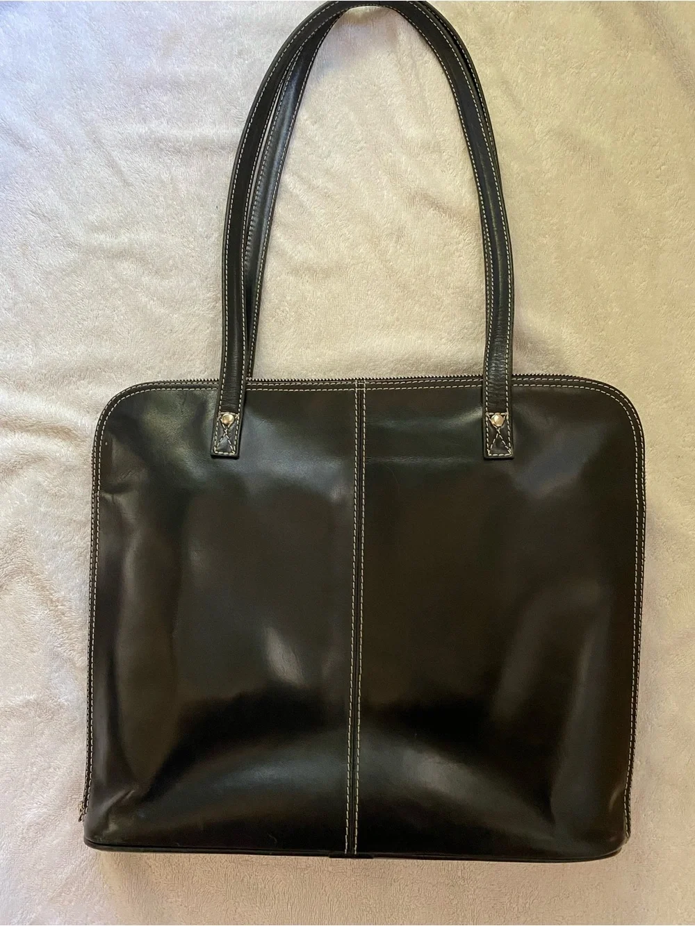 latico Black Leather Laptop Tote with Contrast Stitching